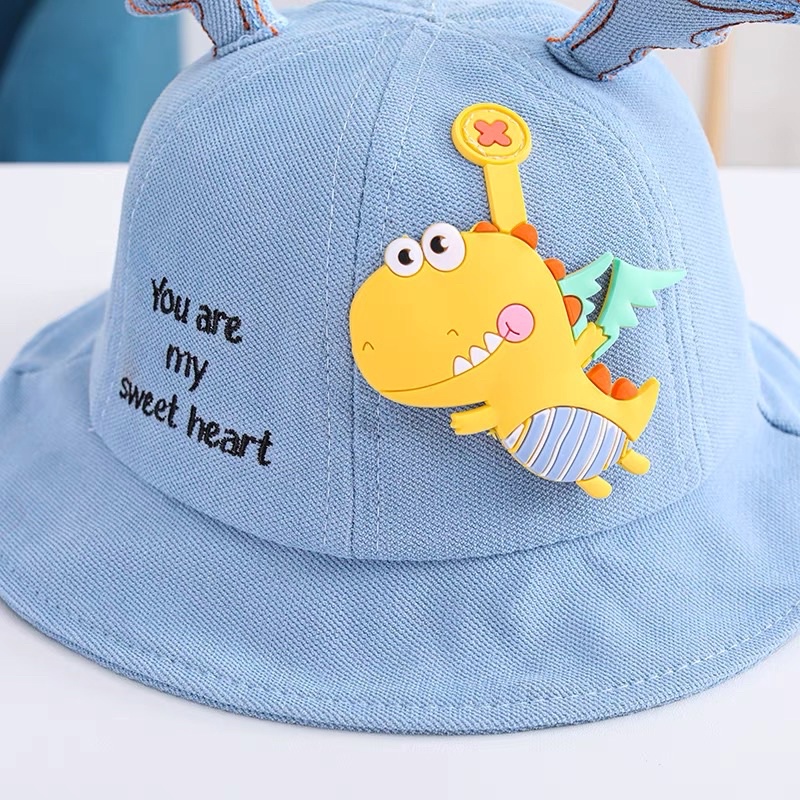 Mũ cho bé trai bé gái vành tròn thêu khủng long dễ thương , phù hợp 5 tháng - 4 tuổi