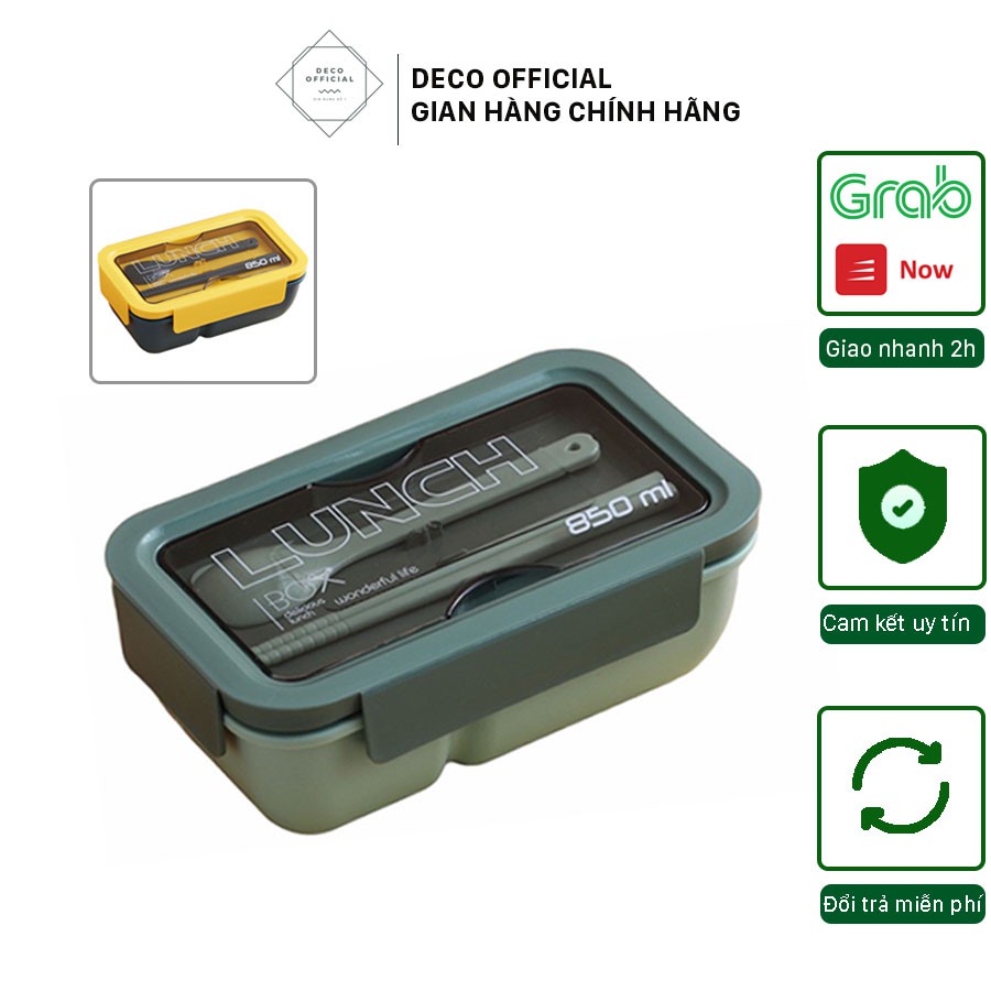 Hộp cơm giữ nhiệt DECO- Hộp cơm văn phòng giữ nhiệt Lunch box 850ml tặng kèm đũa thìa cao cấp quay được lò vi sóng