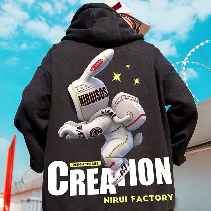 Áo Hoodie In Hình Thỏ Hoạt Hình Phong Cách Hip hop Hàn Quốc Thời Trang Cho Nam Cỡ M-5XL