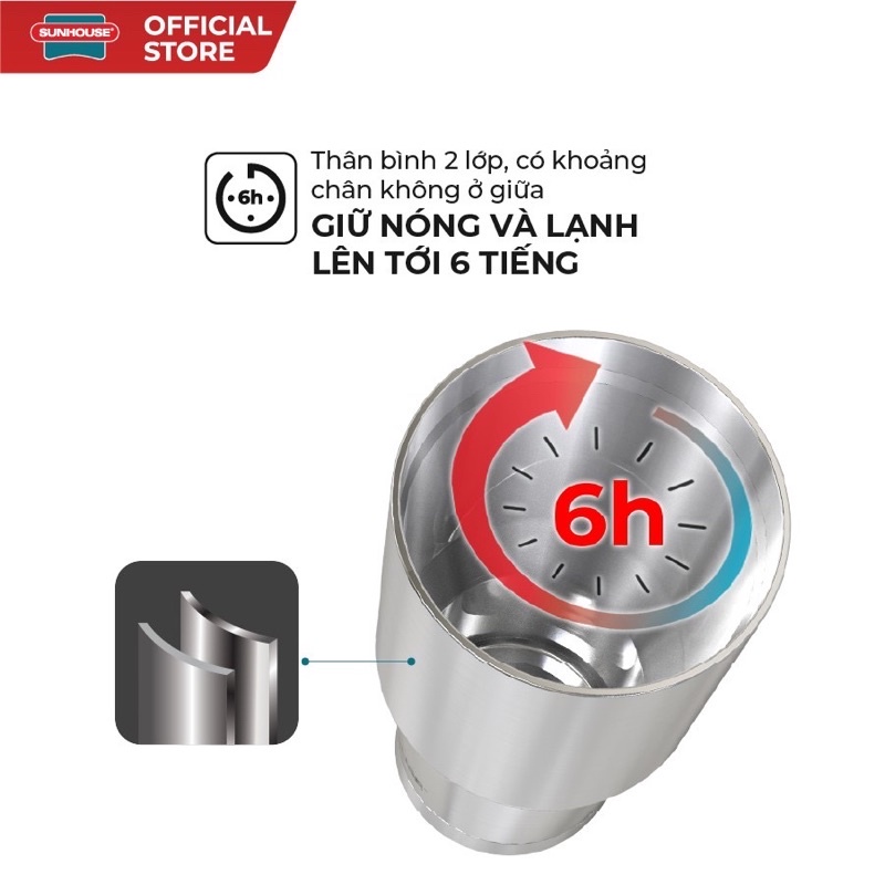 Bình giữ nhiệt Inox 304 Sunhouse 900ml ( Bảo Hành Chính Hãng)