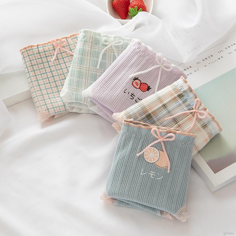 Quần lót cotton lưng vừa họa tiết trái cây phong cách Hàn Quốc dành cho nữ