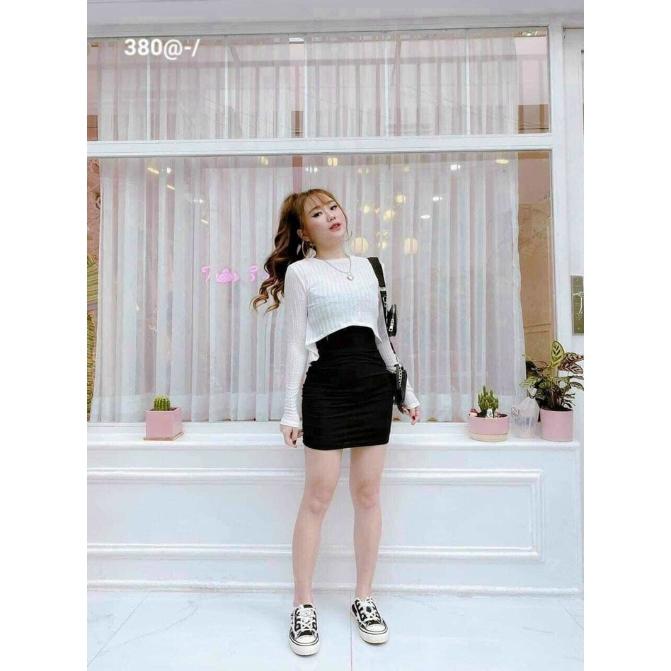 Set Đầm Gân Kèm Áo Croptop DK11, Váy Đầm Ôm Body Kèm Áo Croptop Trắng Đen Nữ Cá Tính