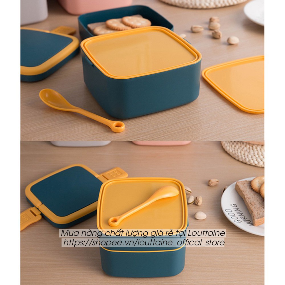 Hộp đựng cơm 2 tầng 1000ml nhựa PP cao cấp có quay xách kèm thìa, hộp đựng cơm văn phòng, đi học đi làm tiện lợi | BigBuy360 - bigbuy360.vn