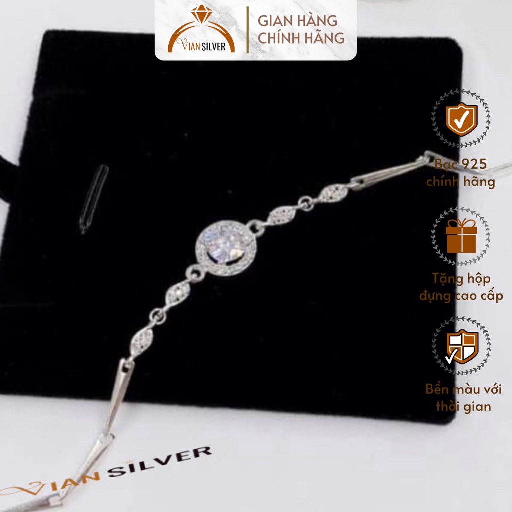 Lắc Tay Bạc Vian Silver Thiết Kế Tròn Đính Đá Nhân Tạo, Vòng Tay Hạt Nổi Sang Trọng Tinh Tế Phụ Kiện Trang Sức Nữ
