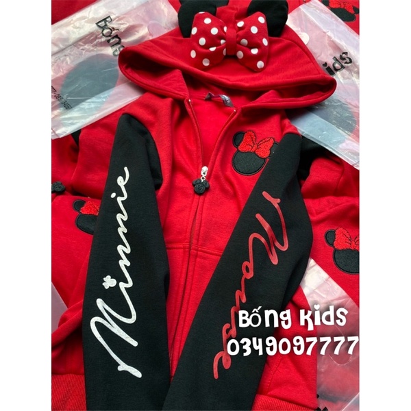 Áo Khoác Hoodie Bé Gái Minnie Đỏ Phối Đen DN