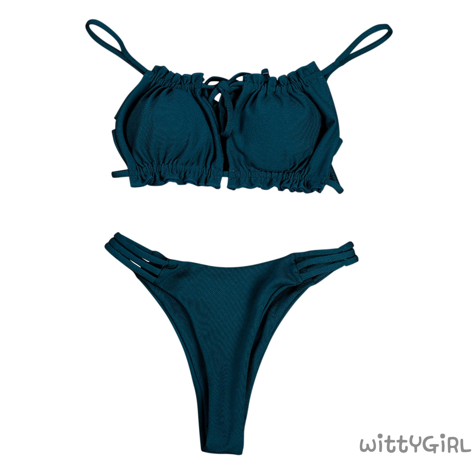 Bộ Bikini 2 Mảnh Dây Đan Màu Trơn Gợi Cảm Cho Nữ | BigBuy360 - bigbuy360.vn