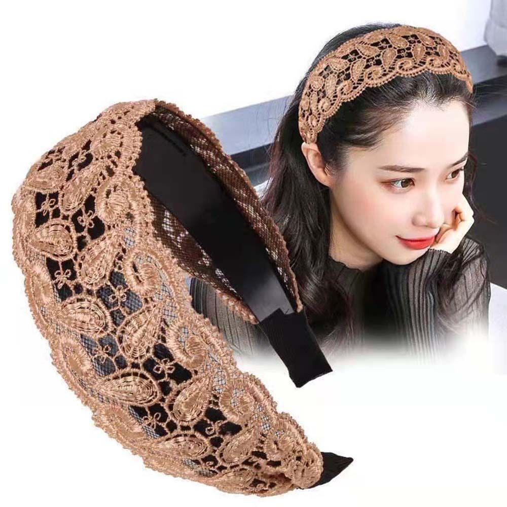 AROMA Băng Đô Cài Tóc Phối Ren Hoa Bản Rộng Chống Trượt Thời Trang Cho Nữ