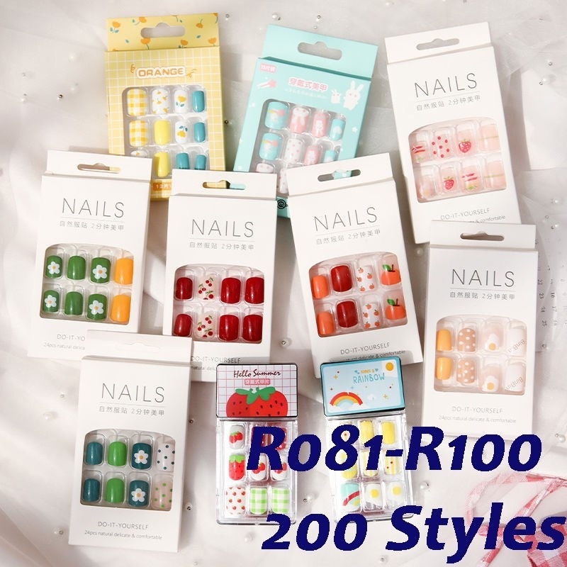 [Hàng mới về] Set 24 móng giả loại ngắn/dài loại R081-R100 kèm keo dán
