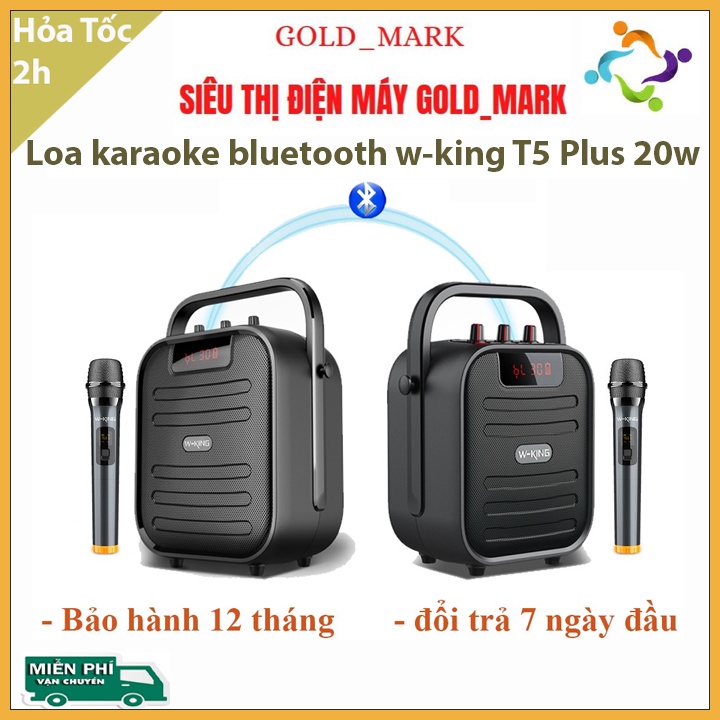 Loa karaoke bluetooth w-king T5 Plus 20w, loa di động kèm mic hát karaoke bluetooth, Blt 5.0 - Bảo hành 12 tháng
