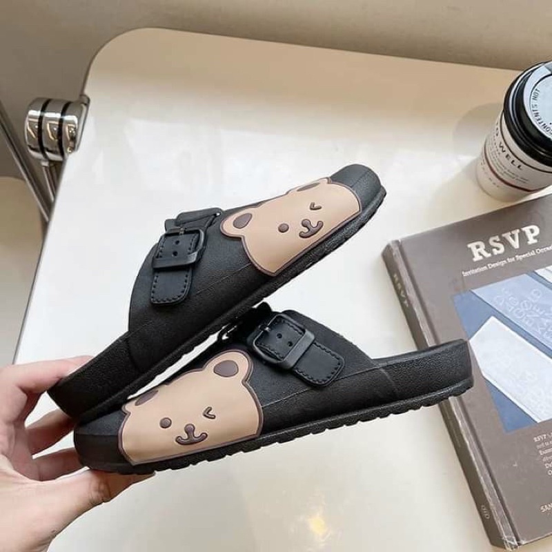 dép bít mũi hoa tiết hinh gấu phong cách Hàn quốc 59k