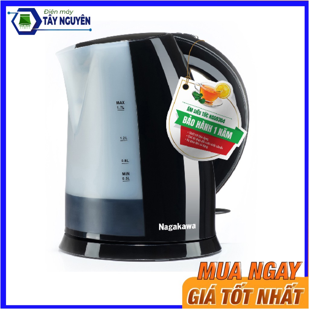 Bình Đun Siêu Tốc Nagakawa NAG0304  - Thân ruột nhựa PP cao cấp - Hàng mới