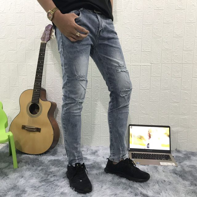 Quần jean nam dài K1979 mẫu wash rách màu xanh phong cách Hàn Quốc – Shop jean sỉ lẻ