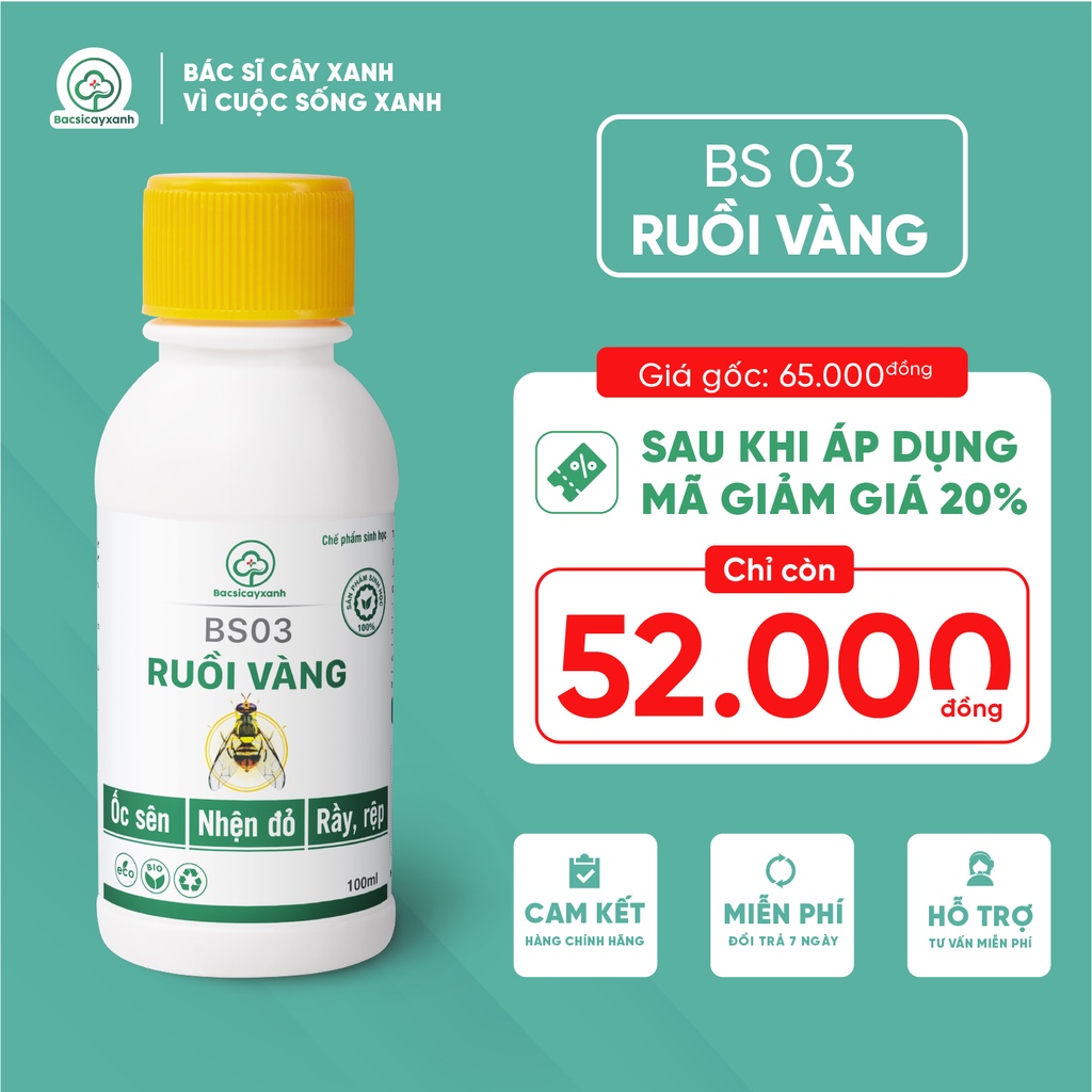 Diệt ruồi vàng hiệu quả BS03 -  Chuyên diệt, xua đuổi ruồi vàng, kiến, mối, nhện đỏ, rầy rệp các loại - 100ml