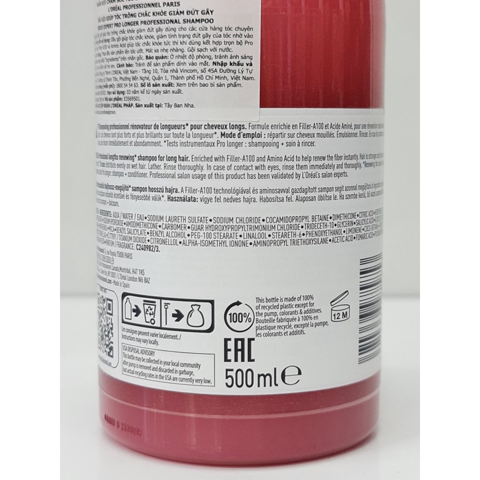 Dầu Gội Làm Dài Và Giảm Gãy Rụng L'Oreal Professionnel Serie Expert Pro Longer 500ml