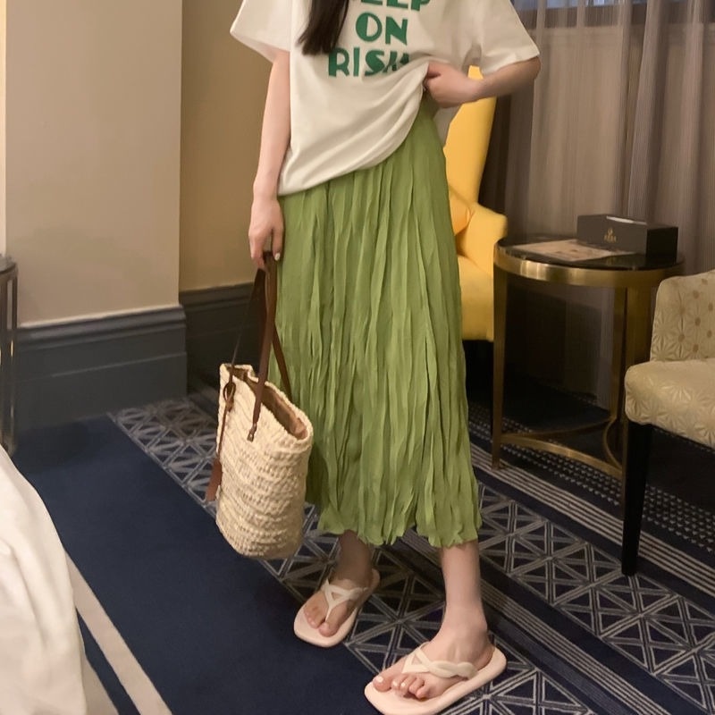 Chân Váy Dài Lưng Cao Màu Sắc Đơn Giản Thời Trang Xuân Hè Phong Cách Hàn Quốc Cho Nữ