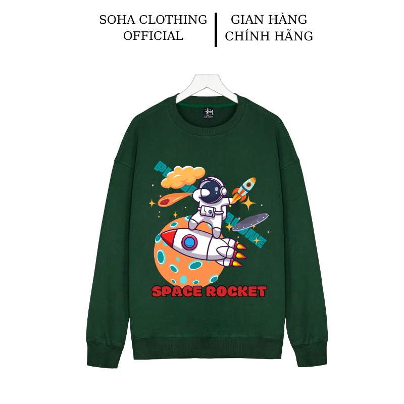 Áo nỉ sweater nam nữ form rộng vải nỉ bông dày dặn phong cách Ulzzang SPACE ROCKET - SoHa Clothing
