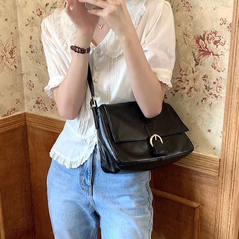 Túi đeo vai đeo chéo IELGY đựng điện thoại di động sức chứa lớn màu đen/ màu trắng phong cách Âu Mỹ cho nữ