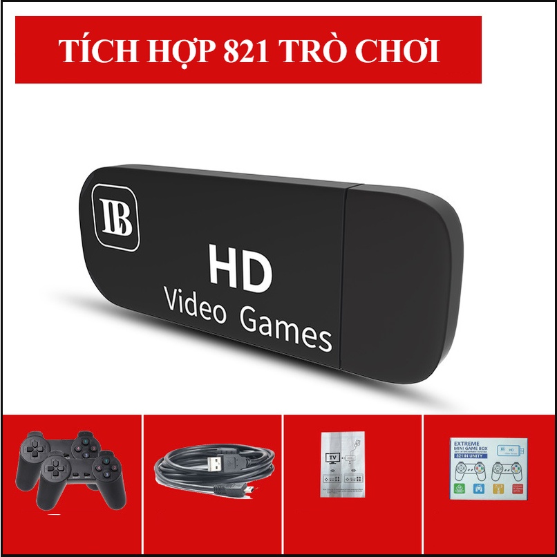 Máy Chơi Game Cầm Tay Stick HDMI, Game 4 Nút Station 821 Trò Chơi Trẻ Em, Tặng Thẻ Nhớ Kèm 2 Tay Cầm Không Dây