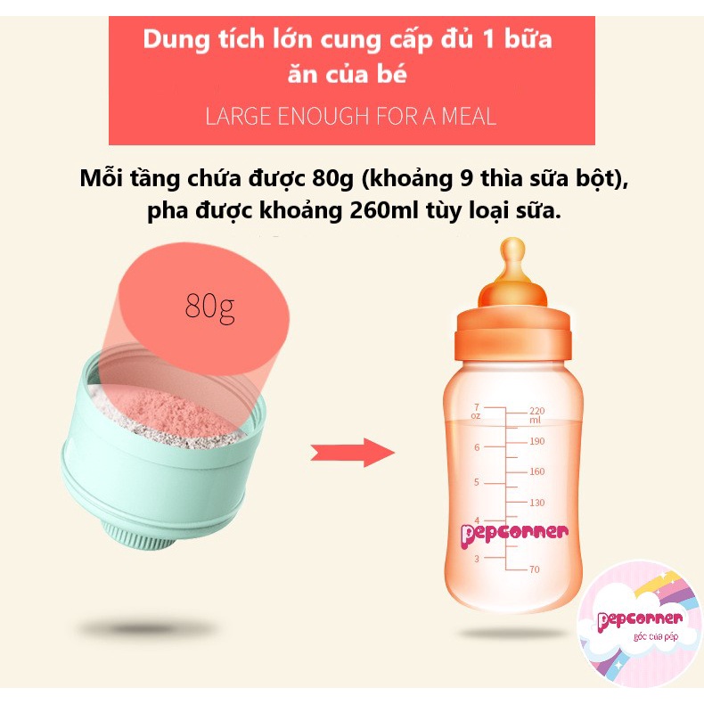 Hộp chia sữa bột 3 tầng có nắp vặn riêng biệt đựng sữa bột đồ ăn dặm cho bé hình VOI CON xinh xắn