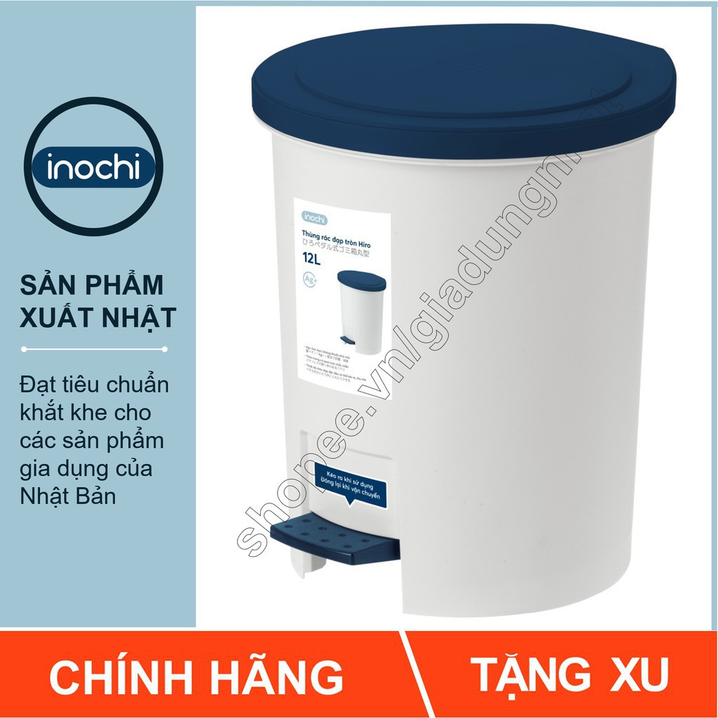 Thùng Rác Nhựa Đạp Chân Inochi Có Nắp Đậy Tròn 12 Lít Làm Sọt Rác Văn Phòng, Đựng Rác Gia Đình, Trong Nhà, Ngoài Trời (t