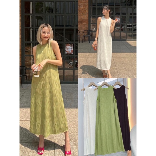 Váy suông sát nách hoa chìm dáng Hàn, Đầm suông sát nách Basic - Dorita Boutique