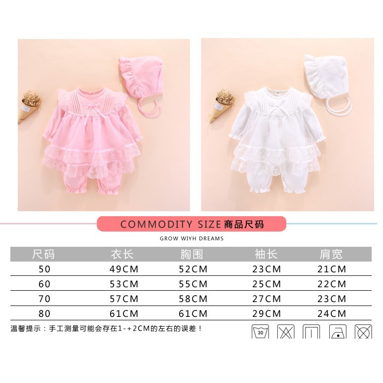 Set Body váy liền quần đầy tháng/thôi nôi bé gái 0-12m kèm mũ bèo tiểu thư