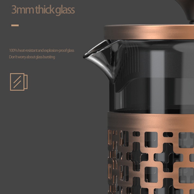 Ấm trà bằng thủy tinh và thép 304 chịu nhiệt tốt có 3 lọc