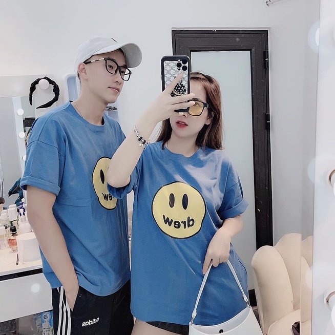 Áo phông tay lỡ unisex form rộng Mặt cười vàng Drew_Áo thun tay cộc nam nữ basic, hottrend