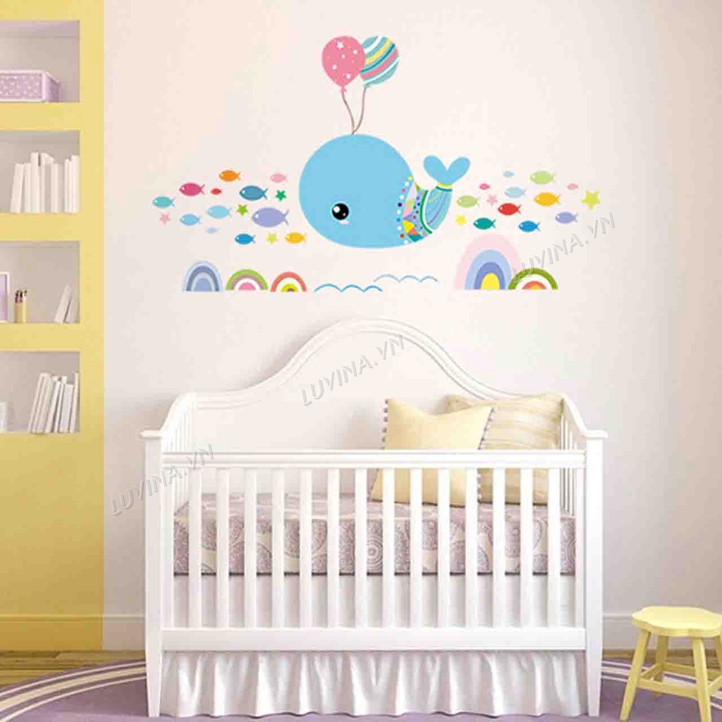 -Decal trang trí lớp học,phòng học, phòng ngủ cho bé-Cá voi-[GIAO TRONG NGÀY]