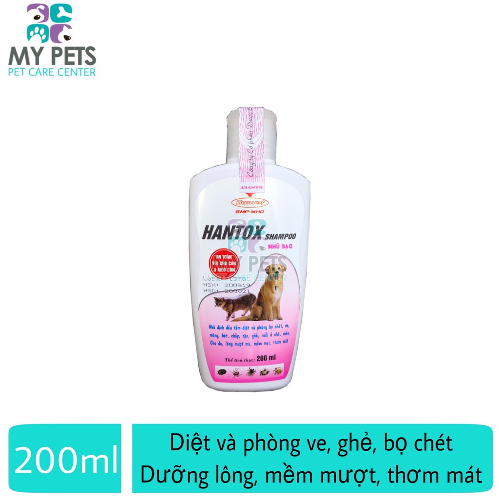 Hantox Hồng 200ml - Sữa tắm sạch ve, dưỡng lông chó mèo