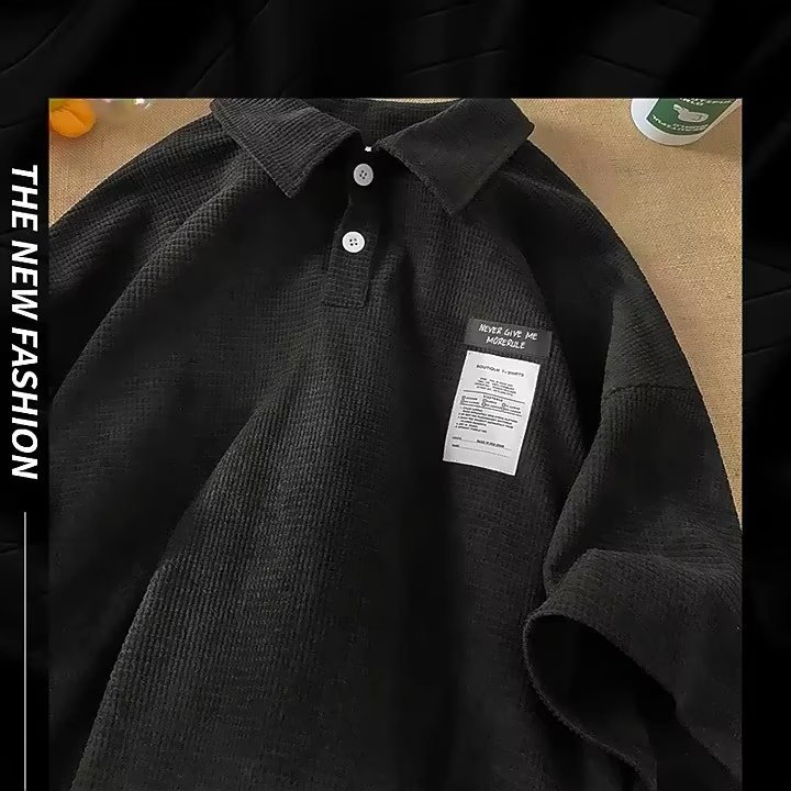 Áo polo Ngắn Tay Form Rộng Thêu Họa Tiết Phong Cách Retro Nhật Bản