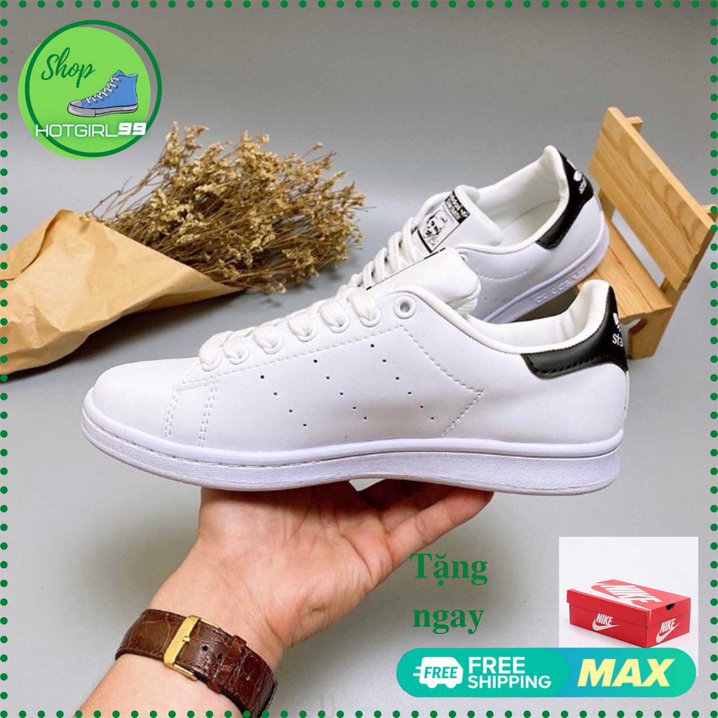 Giày thể thao stan smith trắng gót đen cho cả nam và nữ, giày cổ thâp thời trang,