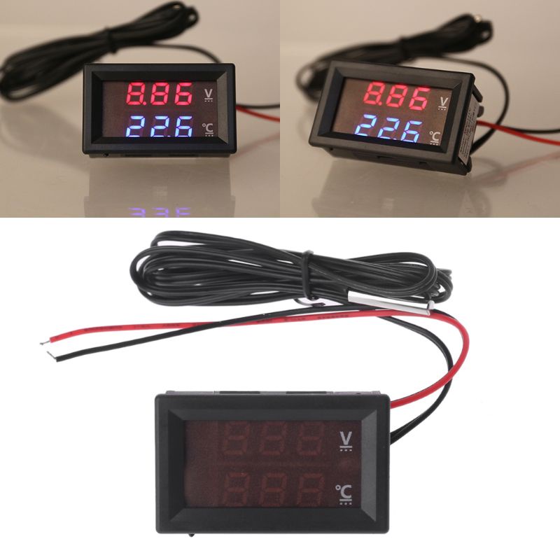 Đồng hồ đo nhiệt độ và điện áp trong xe hơi màn hình LED 12V/24V