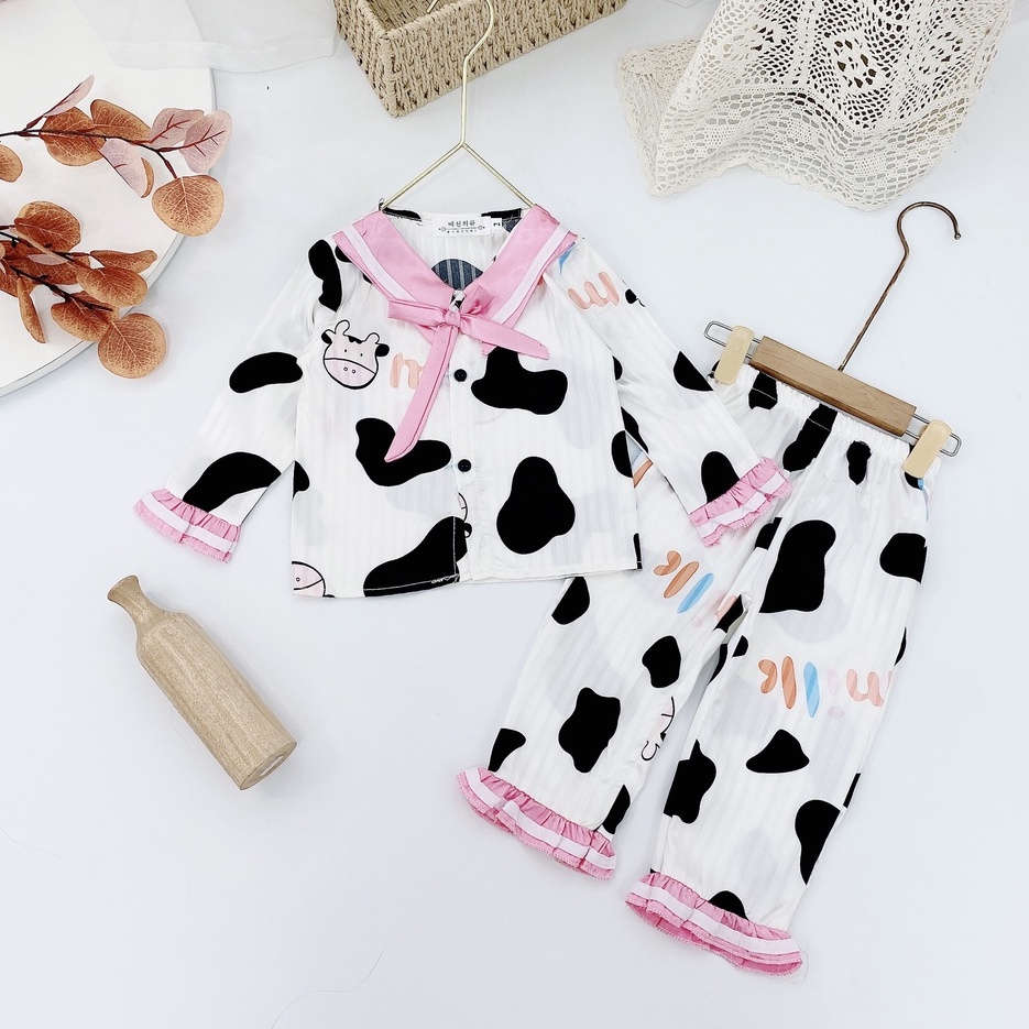 Set Bộ Quần Áo Ngủ Dài Tay Pijama Lụa Mango Cao Cấp Dành Cho Bé Gái 10-36kg - BPN18 - Babi mama