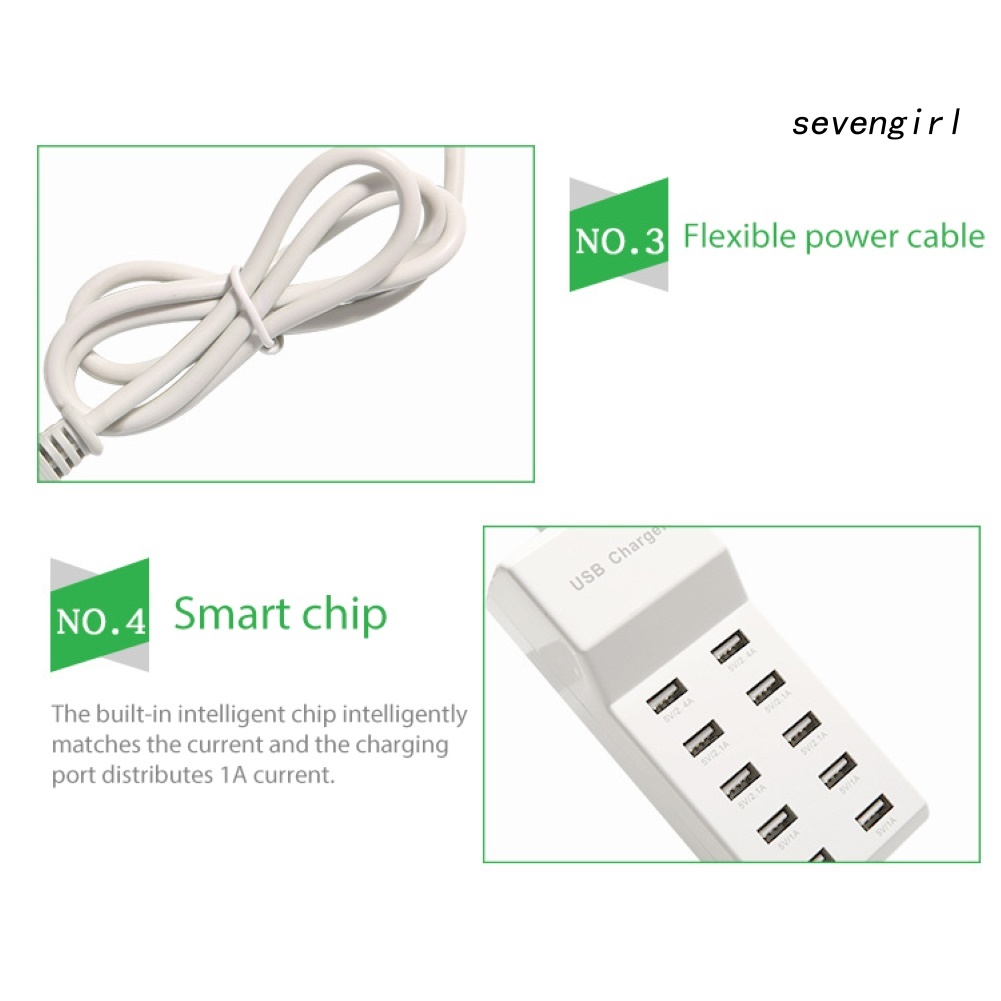 Ổ Cắm Sạc Nhanh 10 Cổng Usb Cho Máy Tính Bảng / Điện Thoại