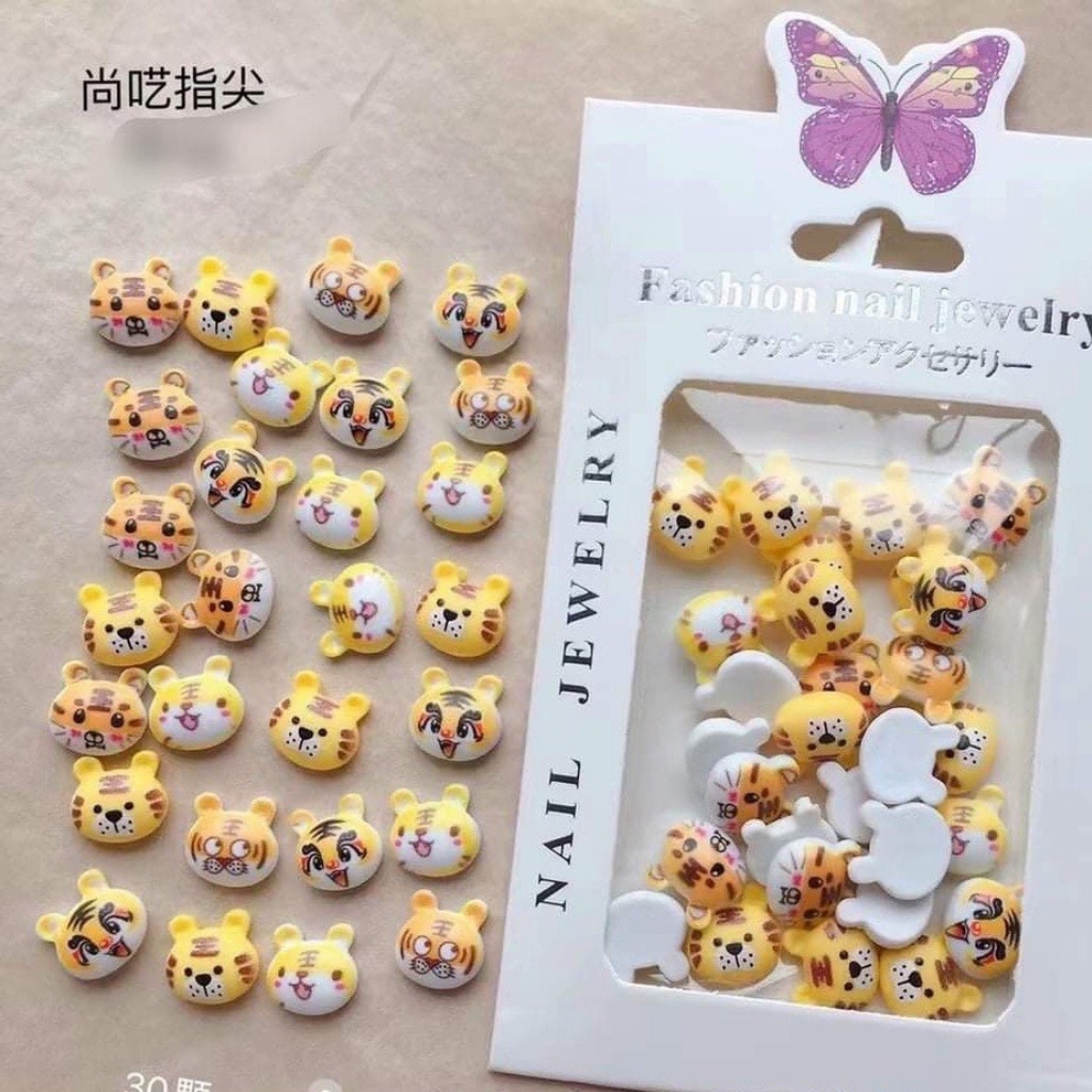 Charm nail hoa, gấu, thỏ, nơ nhựa, phụ kiện gắn móng