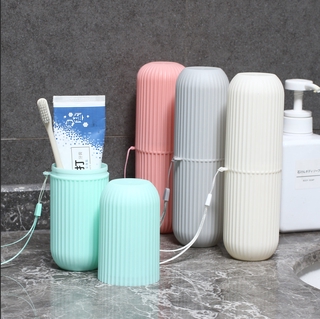 Bộ Hộp Đựng Bàn Chải Đánh Răng Và Cốc Súc Miệng Du Lịch Thiết Kế Sọc Tiện Dụng OCM15