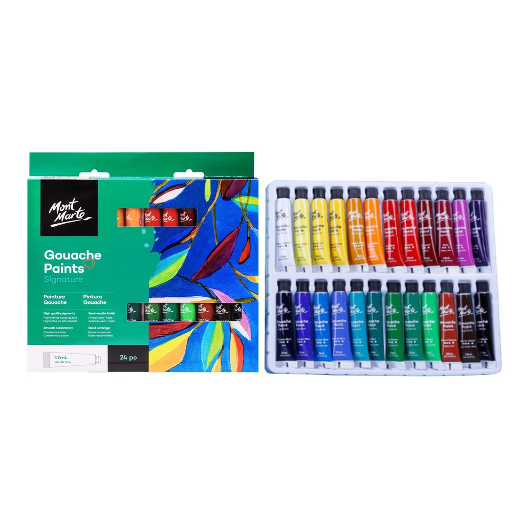 Bộ Màu Gouache Mont Marte 12/18/24 Màu x 12ml - Gouache Paints Signature - PMHS0028/PMHS0029/PMHS0030