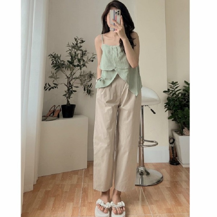 Set áo babydoll 2 dây chất đũi kèm quần dài ulzzang , Bộ quần áo nữ ba lỗ siêu xinh - Mono Boutique