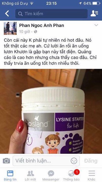 Bột Lysine Bio Islang Úc tăng chiều cao