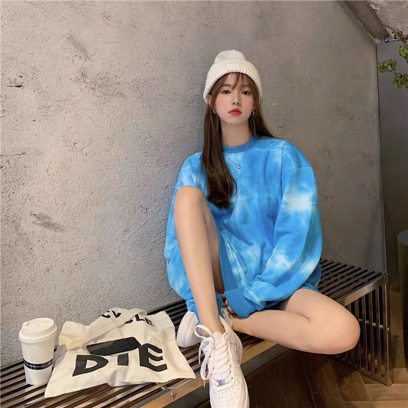 SWEATER HOODIE TIE DYE - ÁO NỈ LOANG MÀU BLUE MÂY