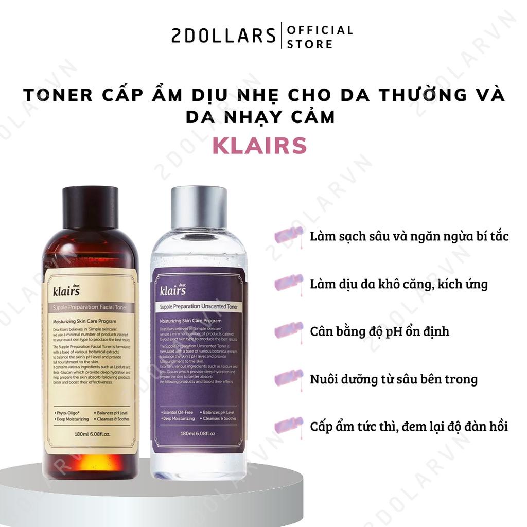 Toner Cấp Ẩm Dịu Nhẹ Dear Klairs Supple Preparation Unscented & Supple Preparation Facial