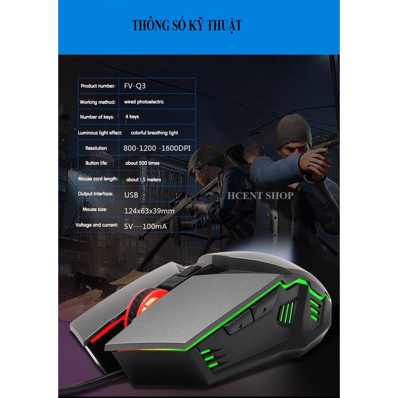 Chuột gaming, chuột máy tính có dây FOREV FV-Q3 chính hãng siêu bền 6 nút 4 tốc độ 1600 DPI hiện đại chất lượng cao