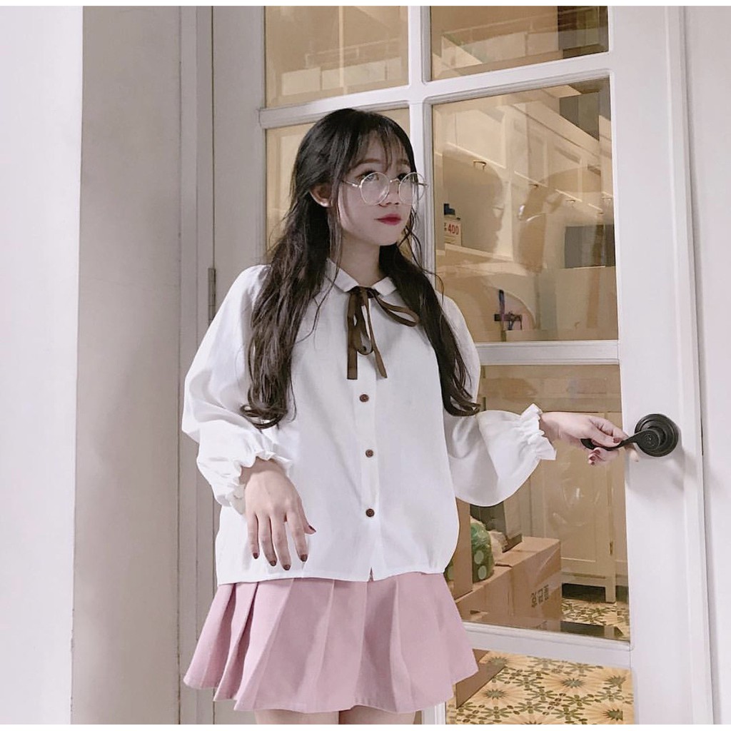 [Mã WASKT304 giảm 15% tối đa 30K đơn 99K] Áo sơ mi nhung cổ bèo nơ SA242 1994closet