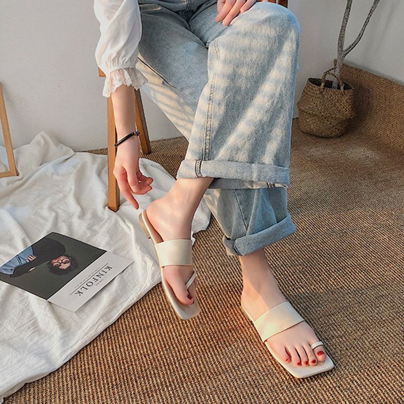 Giày sandal xỏ ngón đế bằng thời trang đi biển mùa hè cho nữ