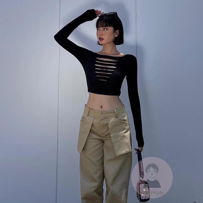 Áo Thun Dài Tay Cổ Thuyền Màu Trơn Thời Trang Mùa Hè Cho Nữ