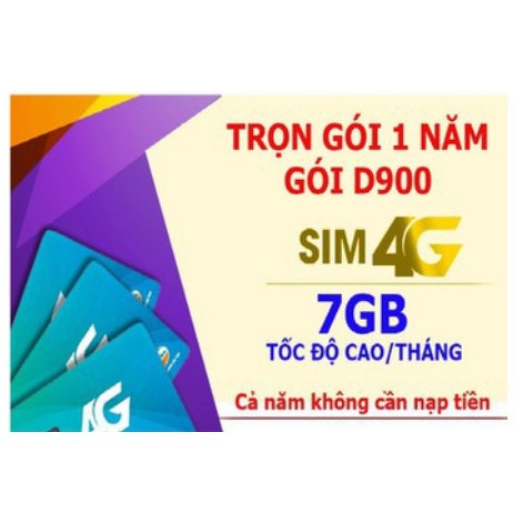 Sim 4G Viettel D900 trọn gói 1 năm 7GB/THÁNG 12 tháng không nạp tiền