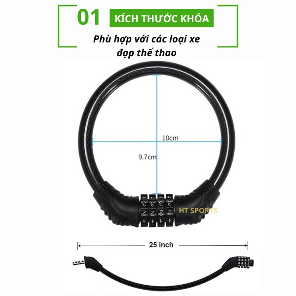 Khóa xe đạp thể thao chống trộm 4 số an toàn dễ sử dụng, khóa bánh xe cao cấp