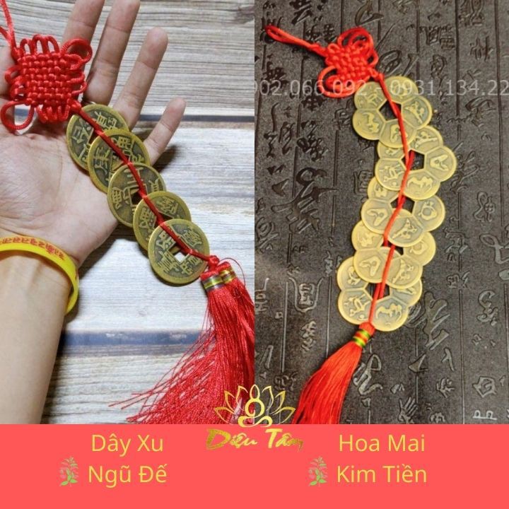 Dây Xâu Đồng Tiền Xu Ngũ Đế - Tam Tài, Dây Treo Trang Trí Nhà Cửa Nội Thất Hoa Mai Kim Tiền