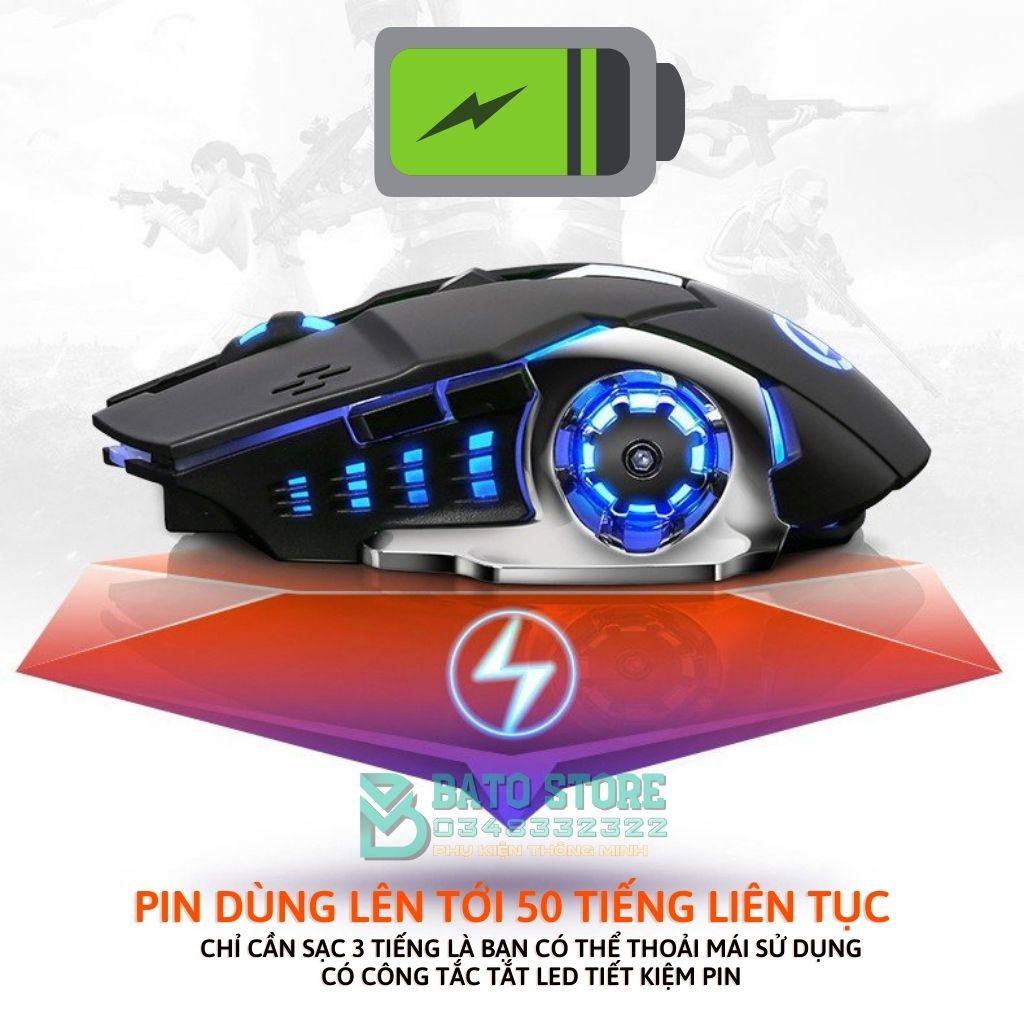 (HOT) Chuột Gaming Không Dây Pin sạc YINDIAO BT9 Led Xanh Lam, Siêu Ngầu, Cực Êm